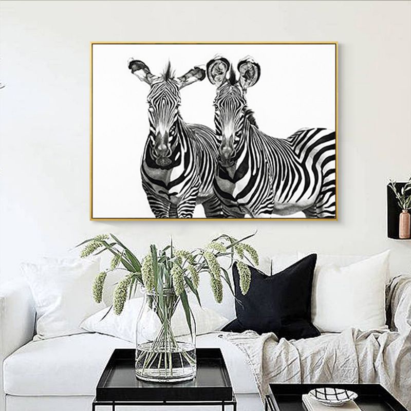 Black Zebras Canvas Wall Art Animal Kids Style Textured Wall Decor for Living Room