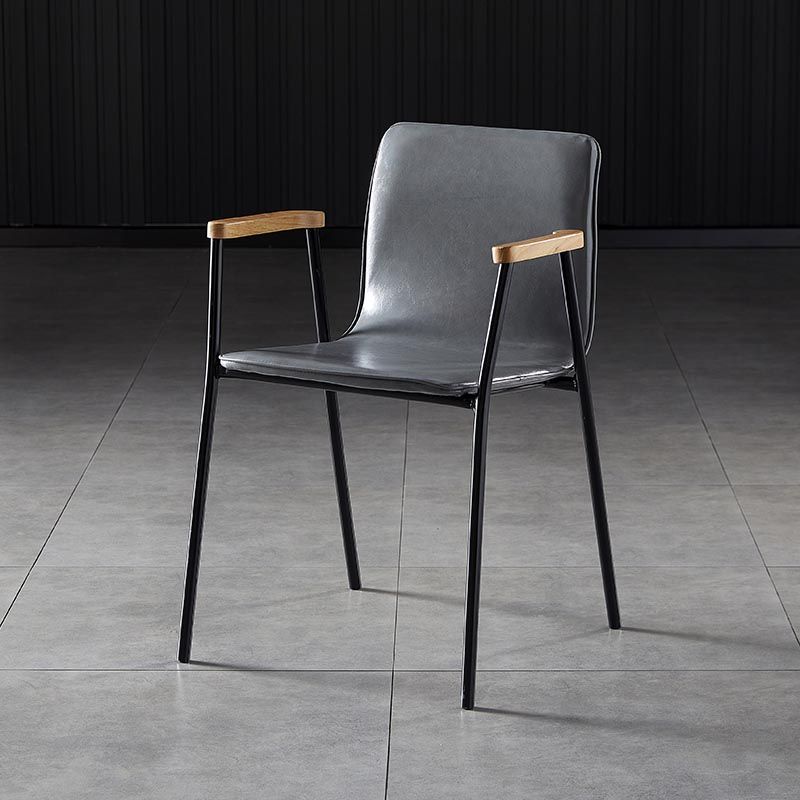 Industrial Dining Arm Chair Leather Dining Chair with Metal Base
