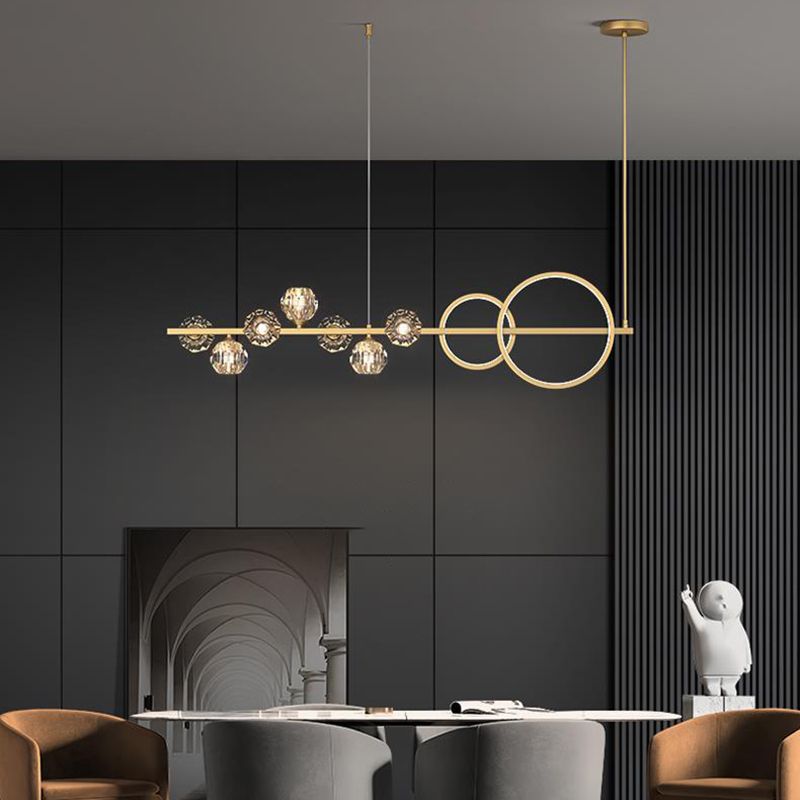Ball Shape Crystal Island Pendants Modern Style Multi Lights Island Pendant Lights