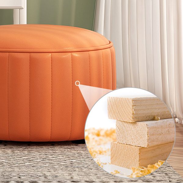 Orange Leather Pouf Modern Round Pure Color Pouf for Drawing Room