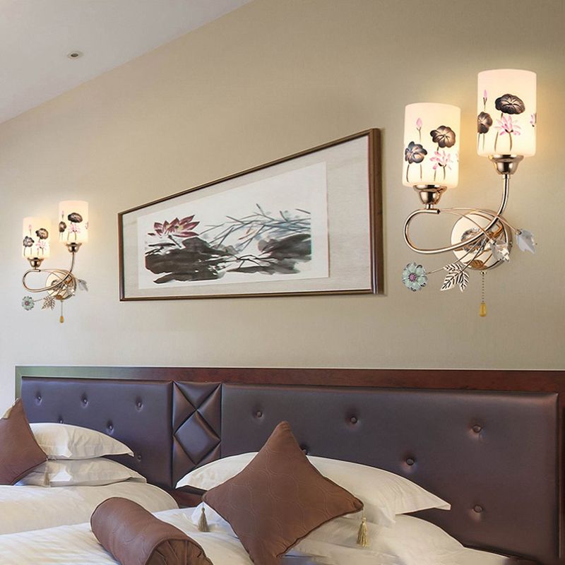 Lámpara de pared cilíndrica de vidrio de pintura a mano 2 luces de oro de 2 luces de oro