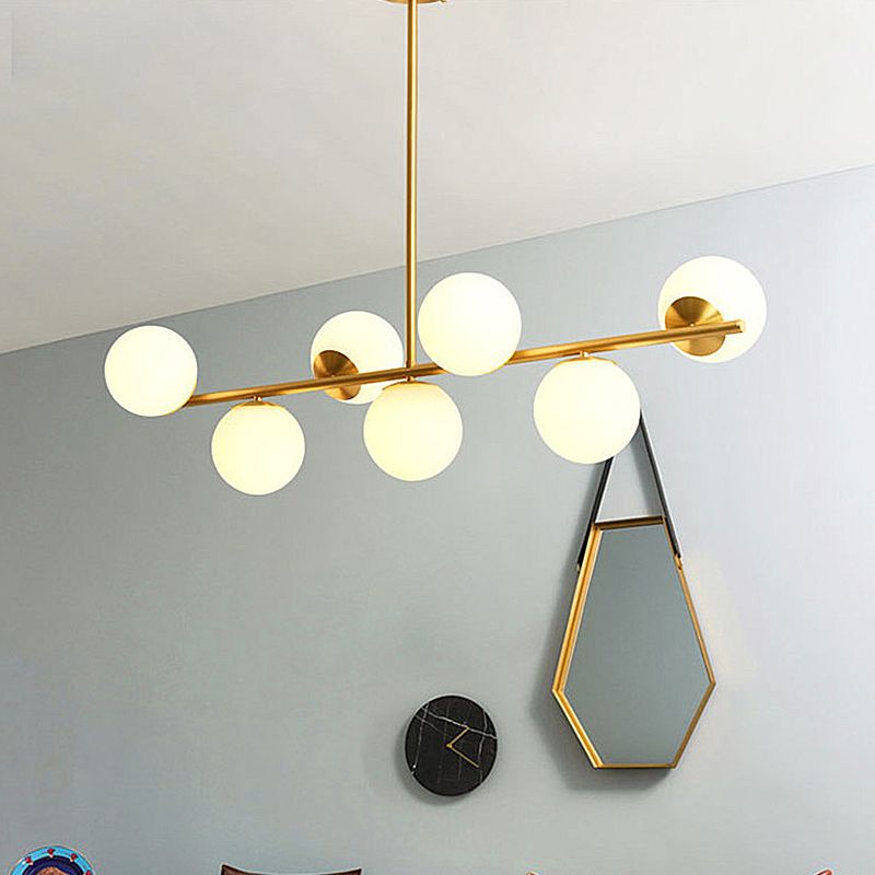 Polished Brass Kitchen Island Light 7-Light Simple Design Glass Shaded Chandelier