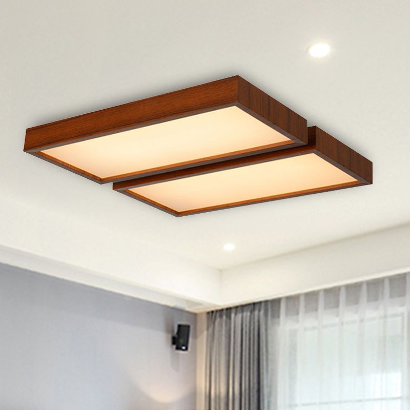 Lámpara de techo empotrada LED de estilo nórdico, accesorio de techo con borde de madera y sombra rectangular para oficina