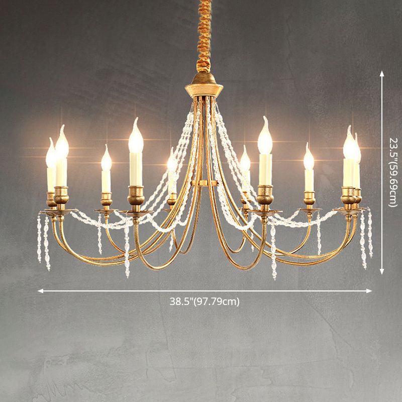 Candlestick Styling Living Room Large Chandelier Retro Rustic Style Crystal Suspension Lighting Fixture in Gold