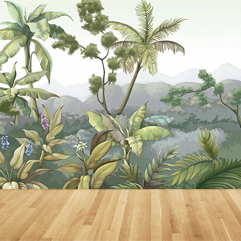 Tropical Botanical Wall Mural Non-Woven Stain-Proof Pastel Color Wall Art for Bedroom