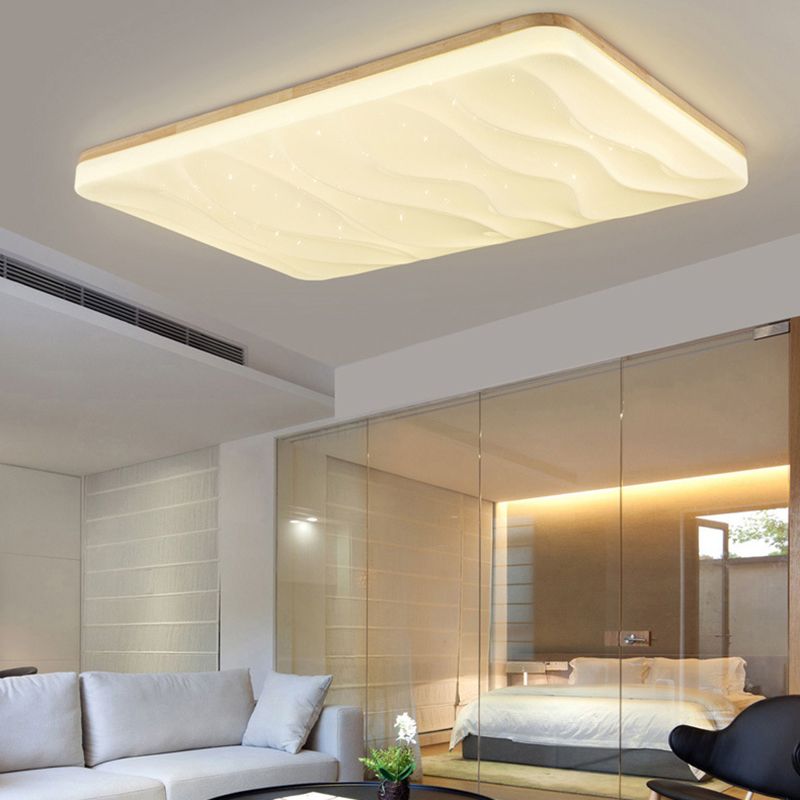 Lámpara de techo LED con forma geométrica, madera moderna, 1 luz, montaje empotrado para dormitorio, sala de estar