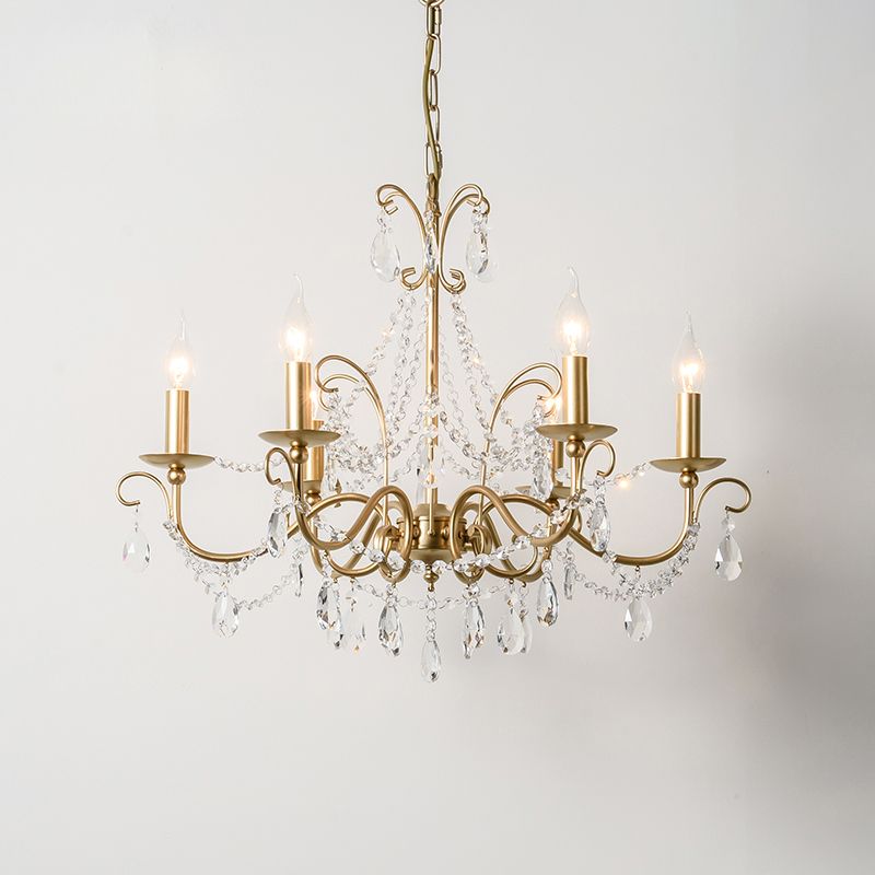 Candlestick French Style Chandelier Lighting Clear Crystal Multi Lights Metal Hanging Ceiling Light in Gold