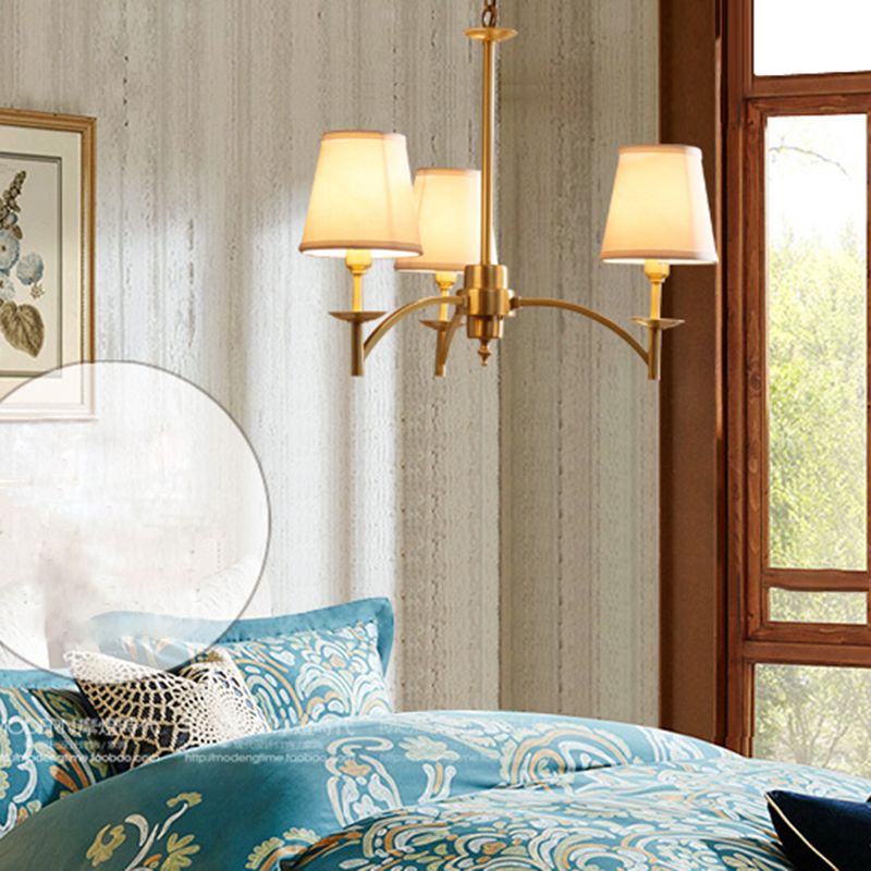 Multi-Head Chandelier Lighting Fixtures Traditional Barrel Suspension Lamp with White Fabric Shade