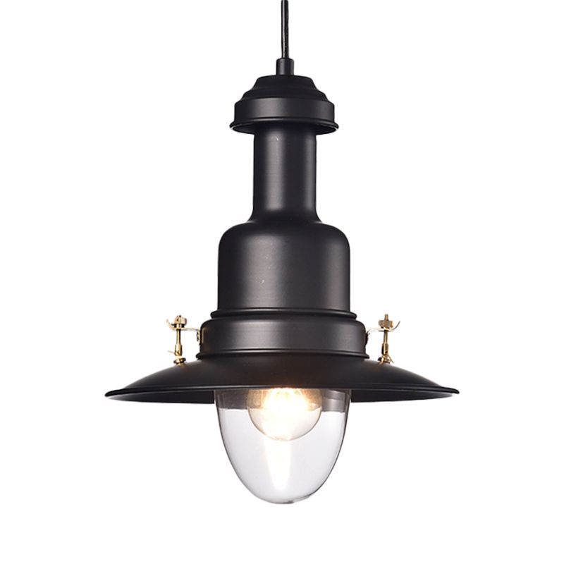 Nautical Style Flat Shade Pendant Lamp 1 Light Metallic Suspended Light in Black/White Finish for Kitchen