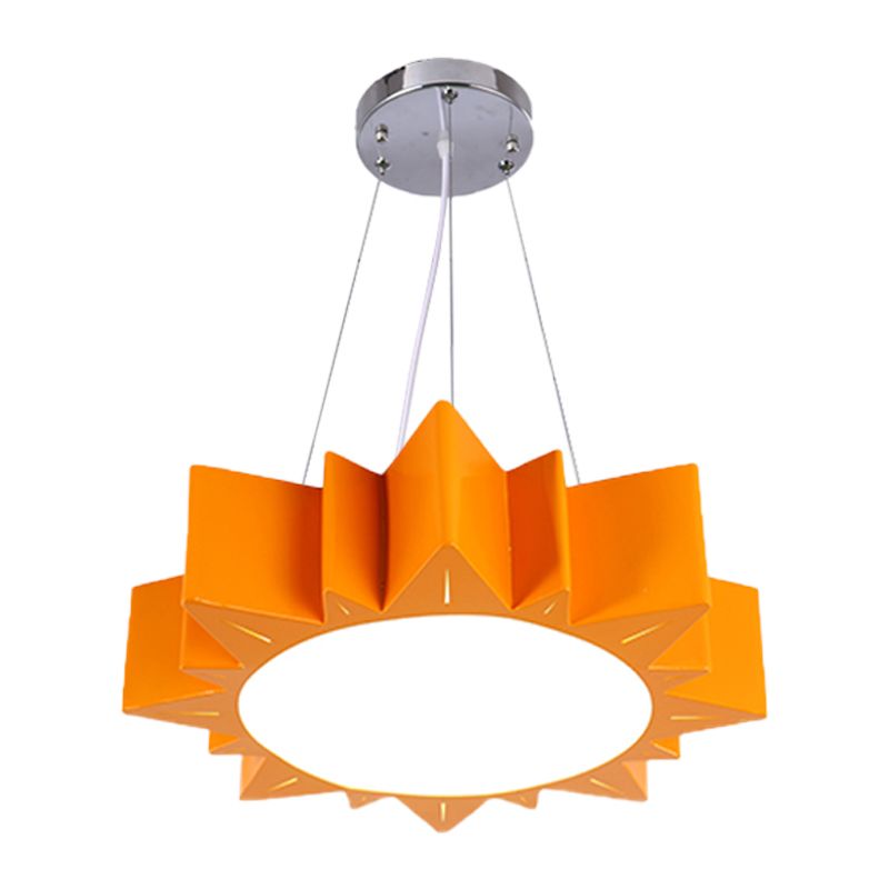 Sun Ceiling Hang Fixture Kids Style Acrylic Yellow/Blue/Green LED Chandelier Light for Hallway