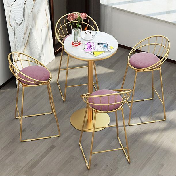 1/5 Pieces Glam Round Bar Table Set Bistro Set with White Faux Marble Top