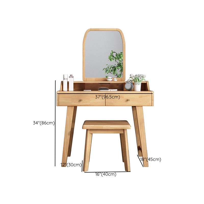 Mirror Makeup Vanity Desk Furniture W/ 2 Drawer Natural Vanity