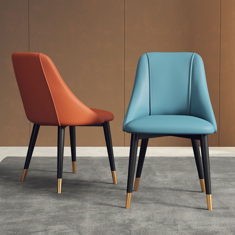 Glam Style Pu Leather Side Chair Set Dining Room Side Chair with Metal Legs