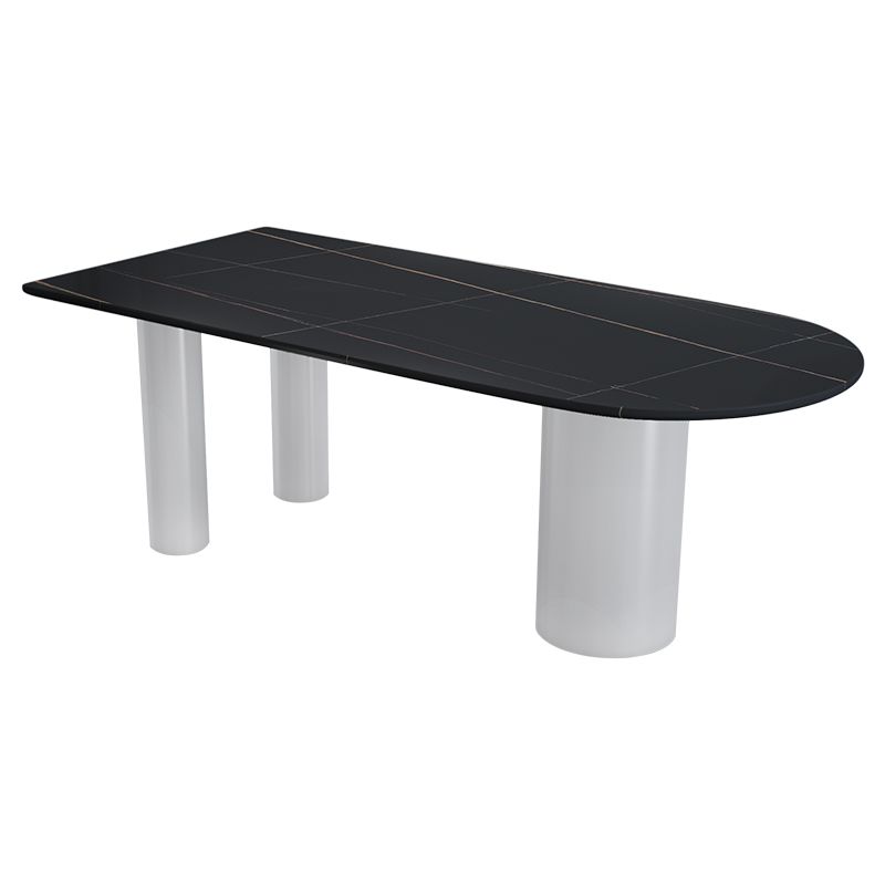 Oval White Base Dining Table Modern Stone Tripod Iron base Table