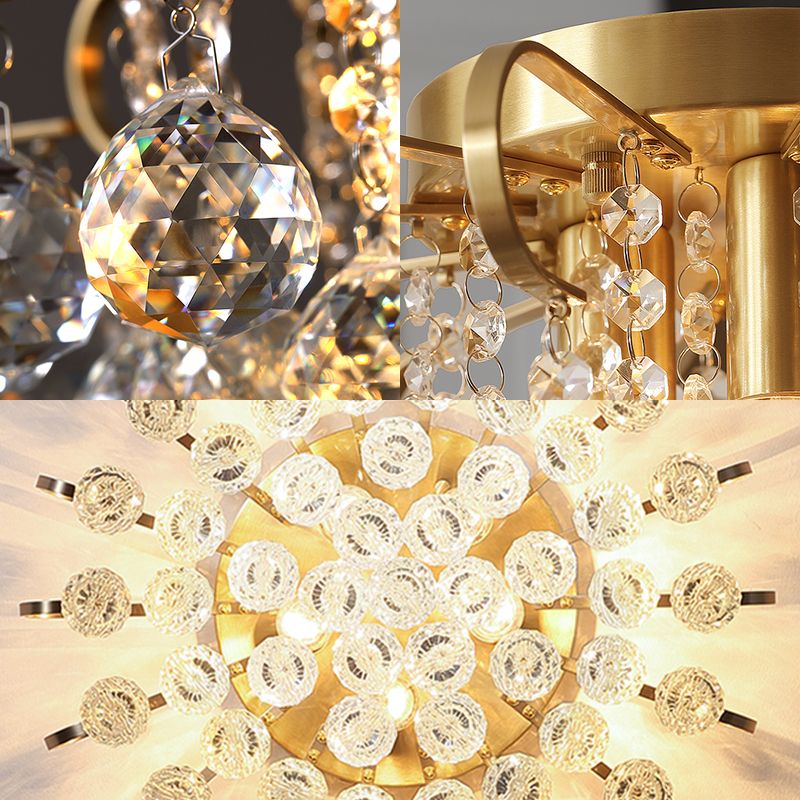 Gold Cascade Flush Mount Light Modern 3/5 Lights Crystal Ball Ceiling Mounted Light, 14"/18" Wide
