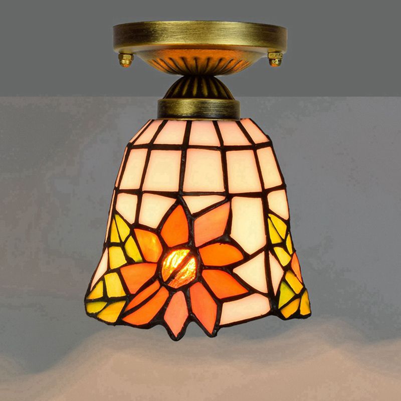 Plafonnier semi-encastré ombré Tiffany à une ampoule en verre teinté