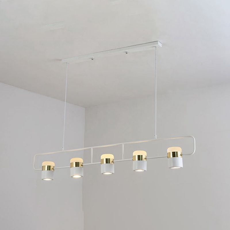 Modern Aluminum Track Light Cylinder Multi-Head Restaurant Hanging Lamp with Acrylic Shade