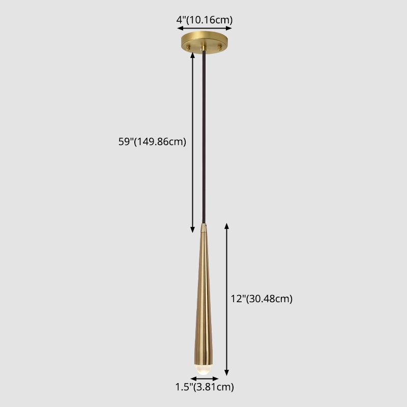 Lange kegel messing led hangend licht lampje Noordse stijl minimalisme metalen hanger lamp met kristalschaduw
