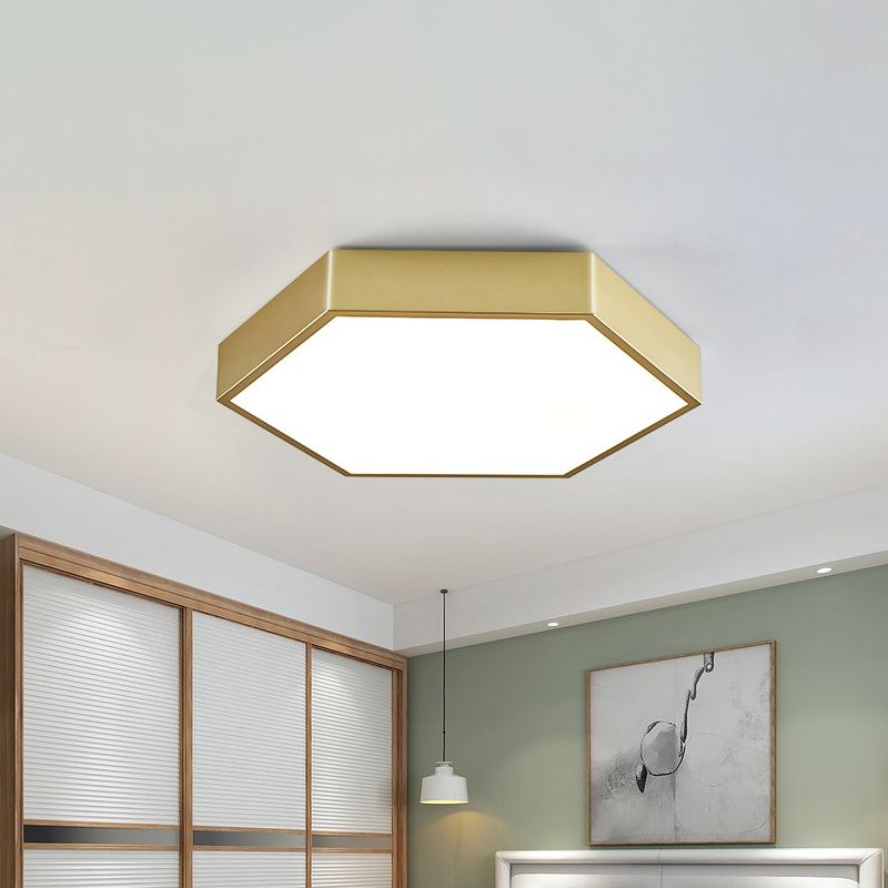 16"/19.5" W LED Living Room Ceiling Mounted Light Gold Flush Light Fixture with Hexagon Metal Shade