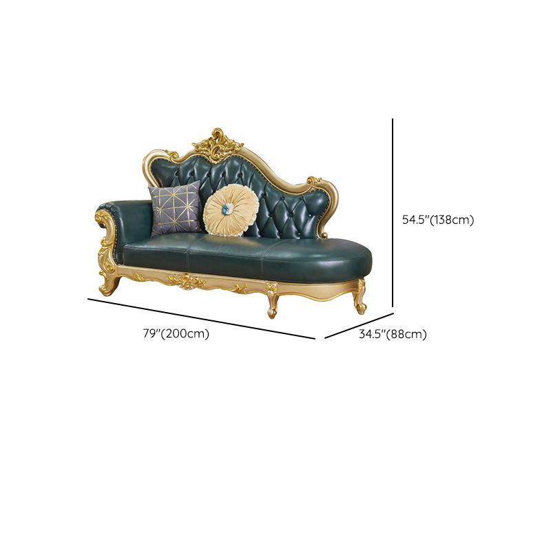 Tufted Split-Back Sofa Green Genuine Leather Rolled Arm Sofa with Nailhead