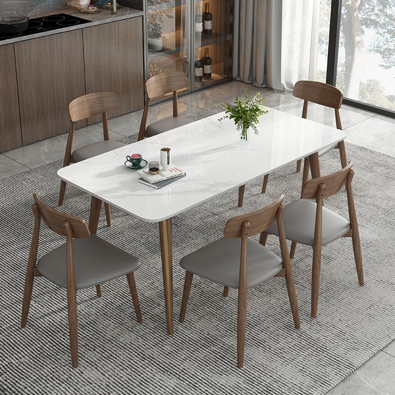 Modern Style Sintered Stone Dining Table 4 Legs Rectangular Table in Grey