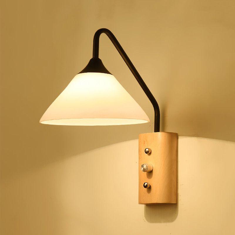 Wood 1 - Light Wall Sconce , Cone Shade Metal Wall Armed Sconce