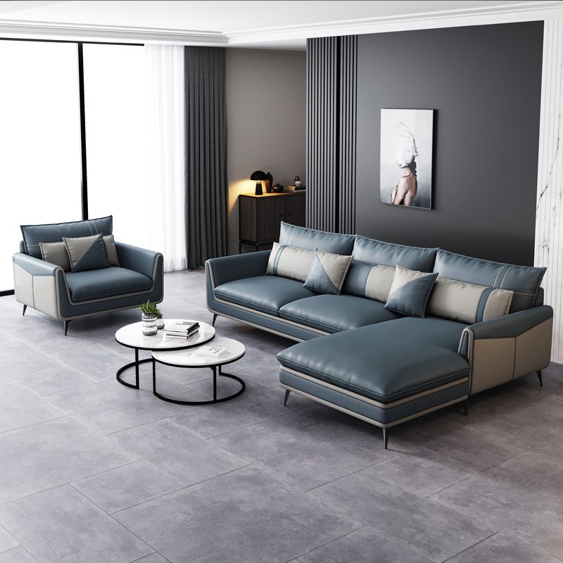 Scandinavian 35.43 " H Faux Leather Flared Arm Sofa & Chaise F