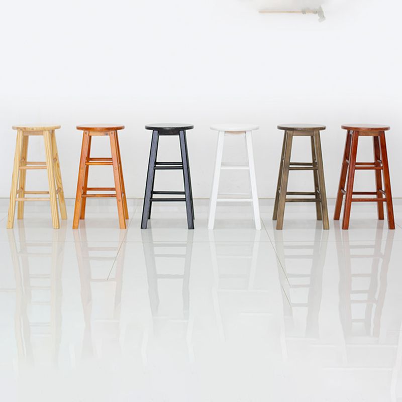 Modern Armless Backless Stool Wood Household Bar Stool with Wooden Seat and Pedal