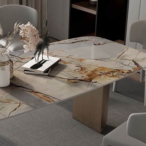 Minimalist Sintered Stone Rectangle Dining Set White Standard Dining Set for Kitchen