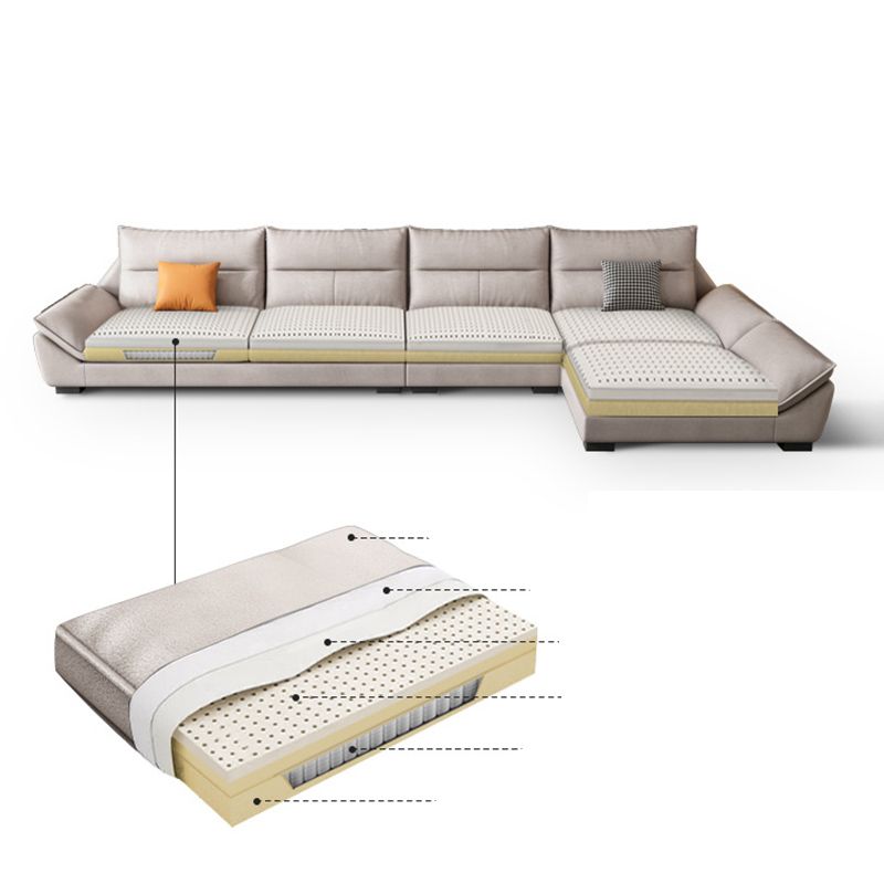 Flared Arm Beige Sectional Sofa with Chaise Pillowed Back Cushions Couch Sectional
