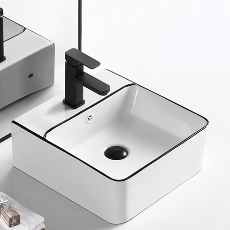 Modern Vessel Bathroom Sink Rectangular Porcelain Drain Assembly and Faucet Wash Stand