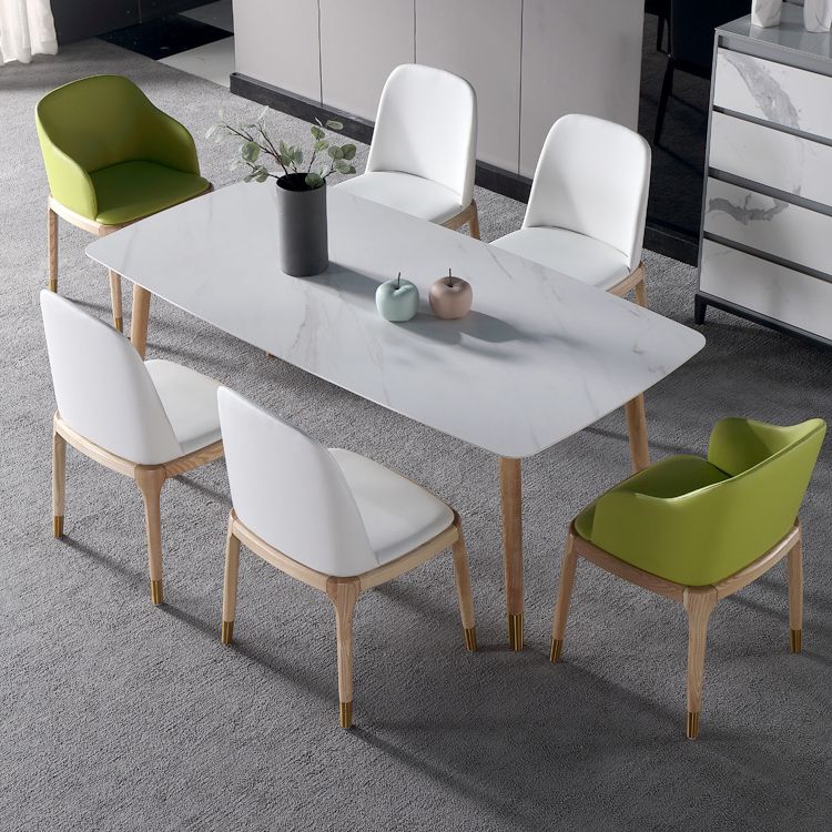 Sintered Stone White Tone Dining Table Luxury 4 Legs Table for Dining Room