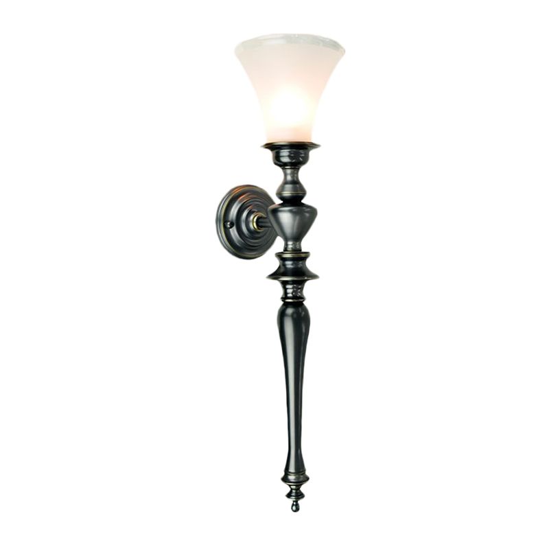 1 Bulb Sconce Light Fixture with Tapered Milky Glass Vintage Wall Mount Lamp in Black