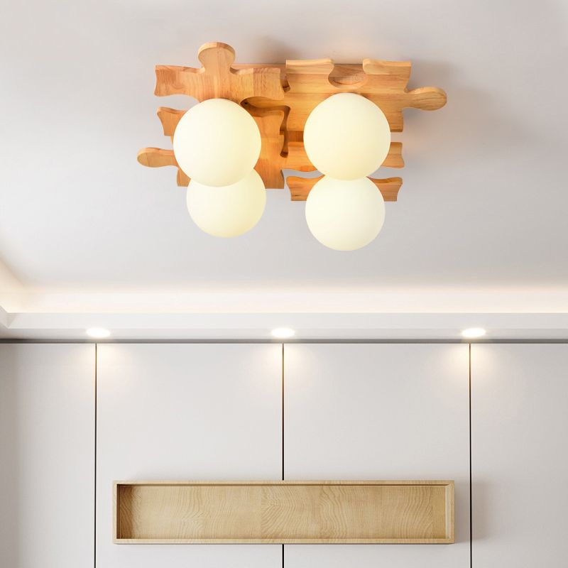 Living Room Ceiling Mounted Light Wooden Nordic Semi-Flush Ceiling Light