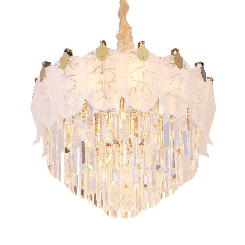 Modernisme 4-laags kroonluchter lamp armatuur helder prismatisch kristal 9-licht eetkamer hangend licht