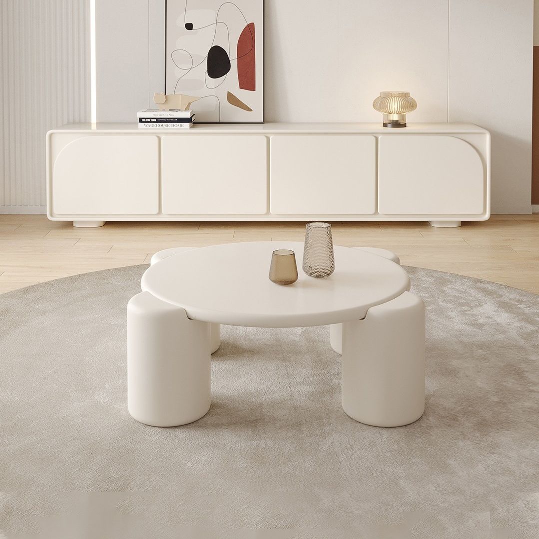 Round Wood Coffee Table White 4 Legs Cocktail Table for Home