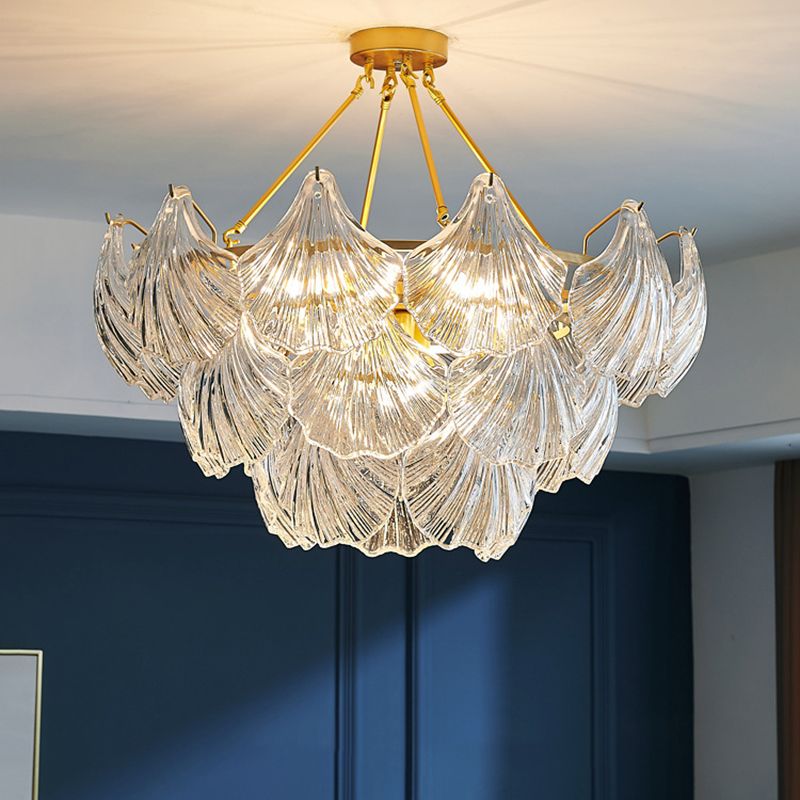 Modern Metal Pendant Light Shell Shape Island Light with Glass Shade for Living Room
