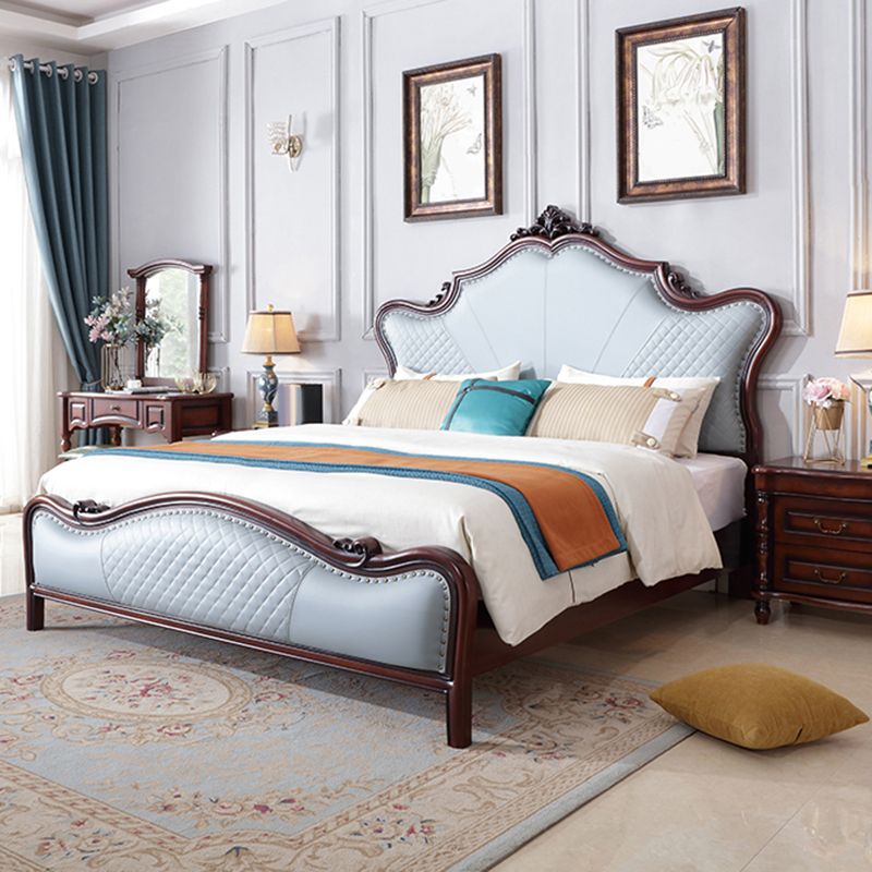 Victorian Tufted Upholstered Bed Frame Solid Wood Mattress Included King Bed in Brown