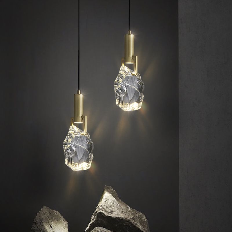 Zeitgenössischer Stil steinförmiger LED -Anhänger Kristall 1 hängende Lampe für Schlafzimmer