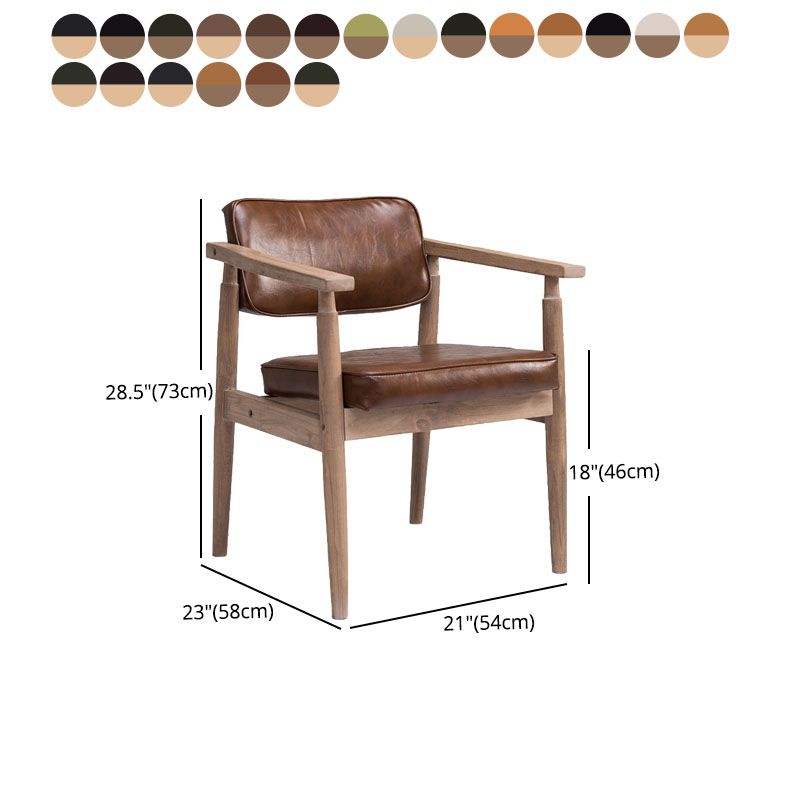 Farmhouse Rubberwood Open Arm Chair Leather Matte Finish Dining Chair