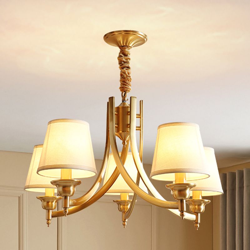 Barrel Chandelier Lighting Fixtures Traditional Multi-Head Gold Suspension Light with Fabric Shade