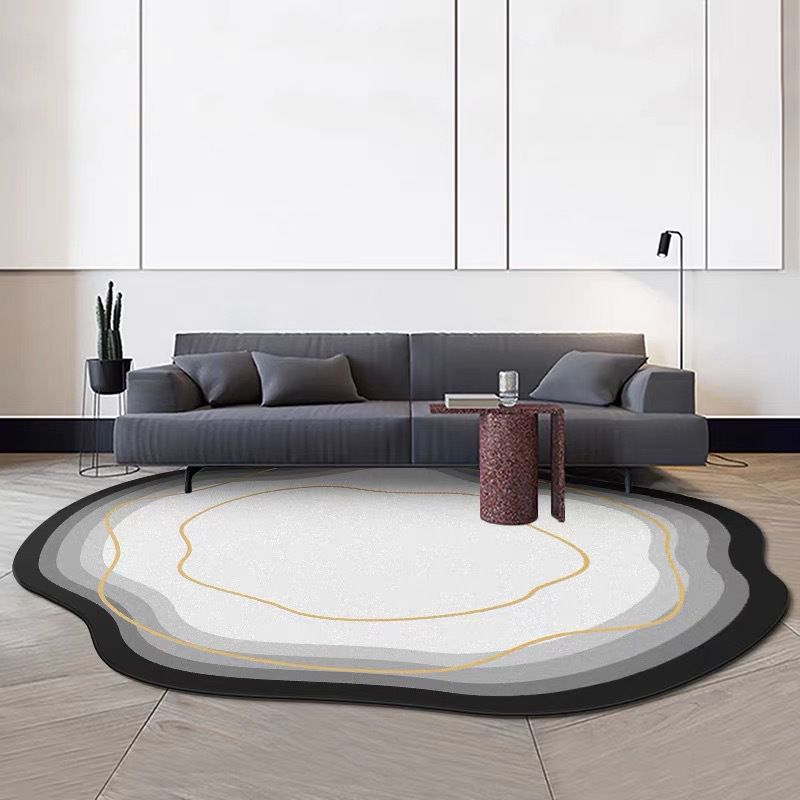 Light Gray Living Room Carpet Causal Abstract Rug Polyester Non-Split Area Rug
