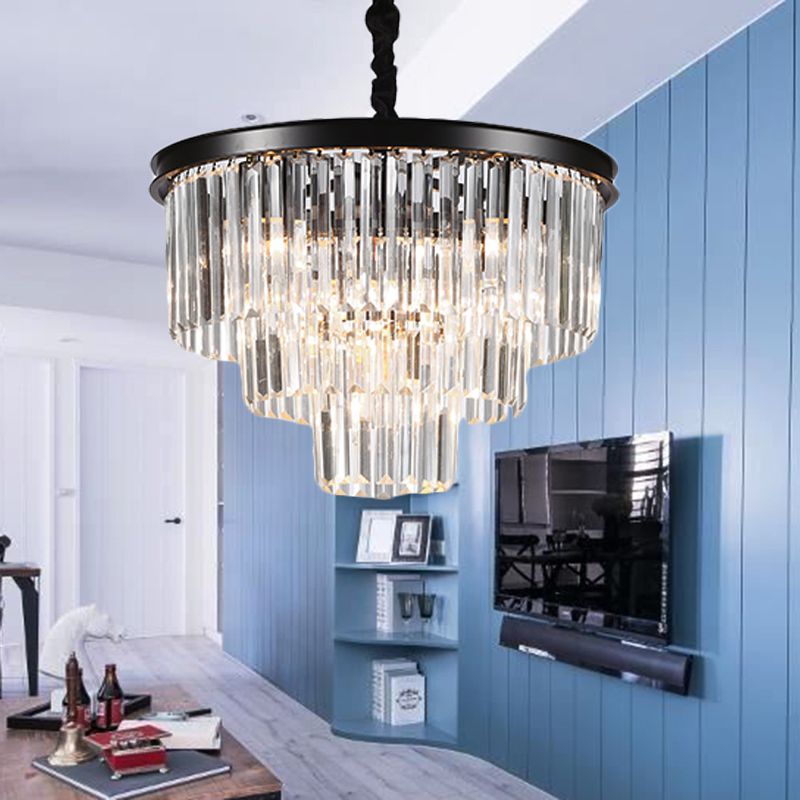 Lampada lampadinale conica regolabile in nero/oro Minimalista 6/9/15 Light Crystal Crystal Pendant Lighting, 19,5 "/23,5" /31,5 "W