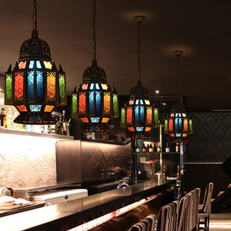 1 lampadina in metallo giù illuminazione antica urna nera soggiorno lampada sospensione