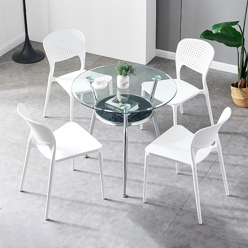 Mesa moderna de comedor redondo mesa de vidrio templado transparente con base de pedestal