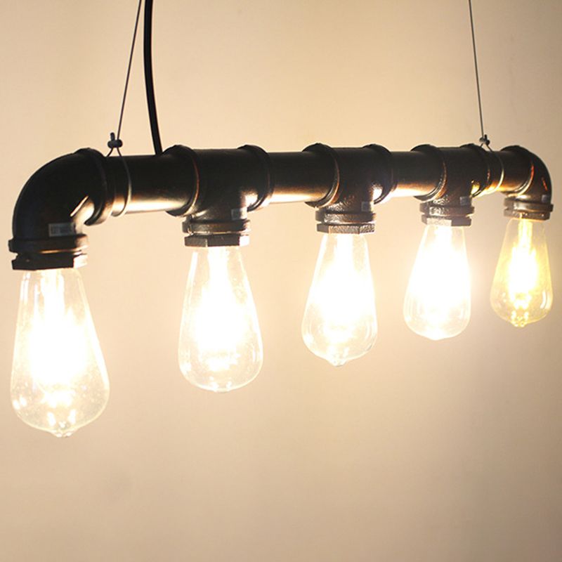 5 Lights Metal Tubular Island Pendant Light Retro Industrial Exposed Bulb Restaurant Island Lamp