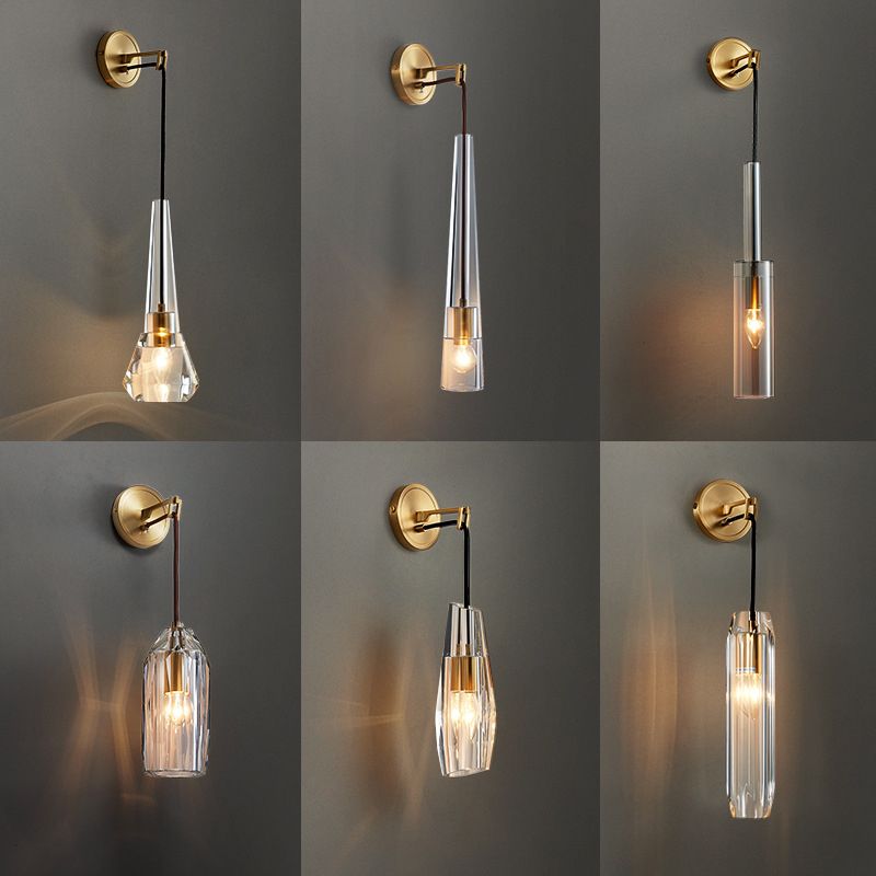 Teardrops Wall Mount Light Fixture Modern Style Crystal 1-Light Sconce Lights in Gold