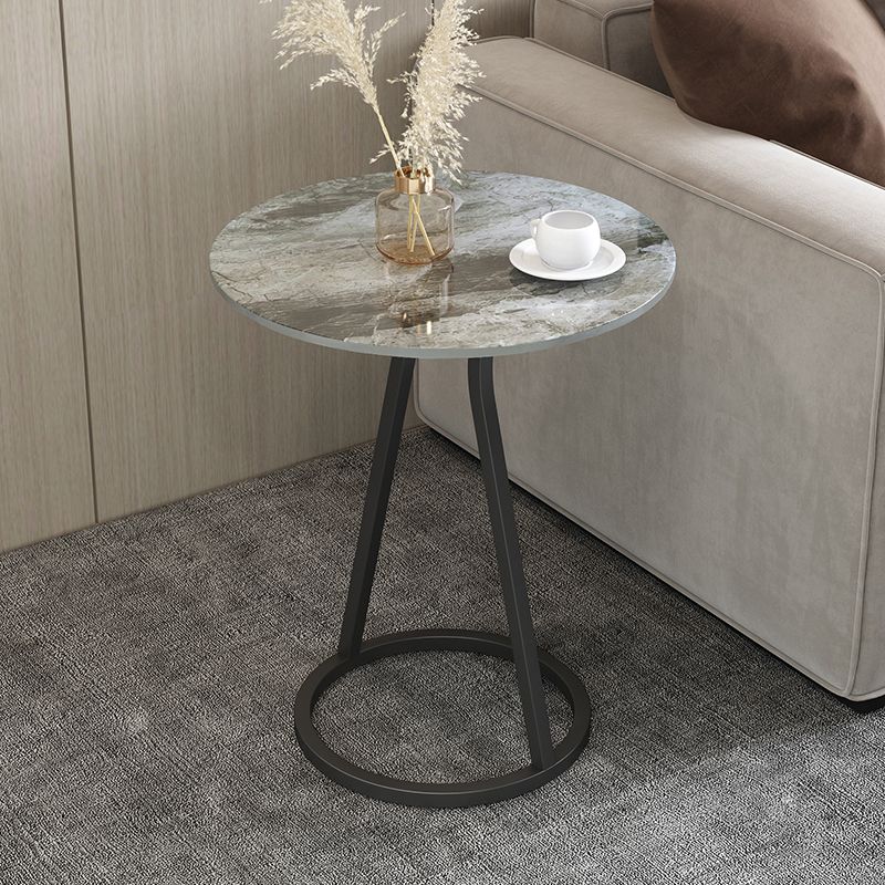 Modern 23.6" Tall Round Slate Top Side Table Iron Pedestal End Table