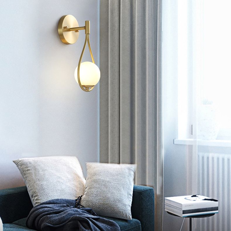 10.6 Inches Height Brass Wall Sconce with Frosted White Glass Shade Nordic Simplicity Style Wall Mount Lamp in Gold
