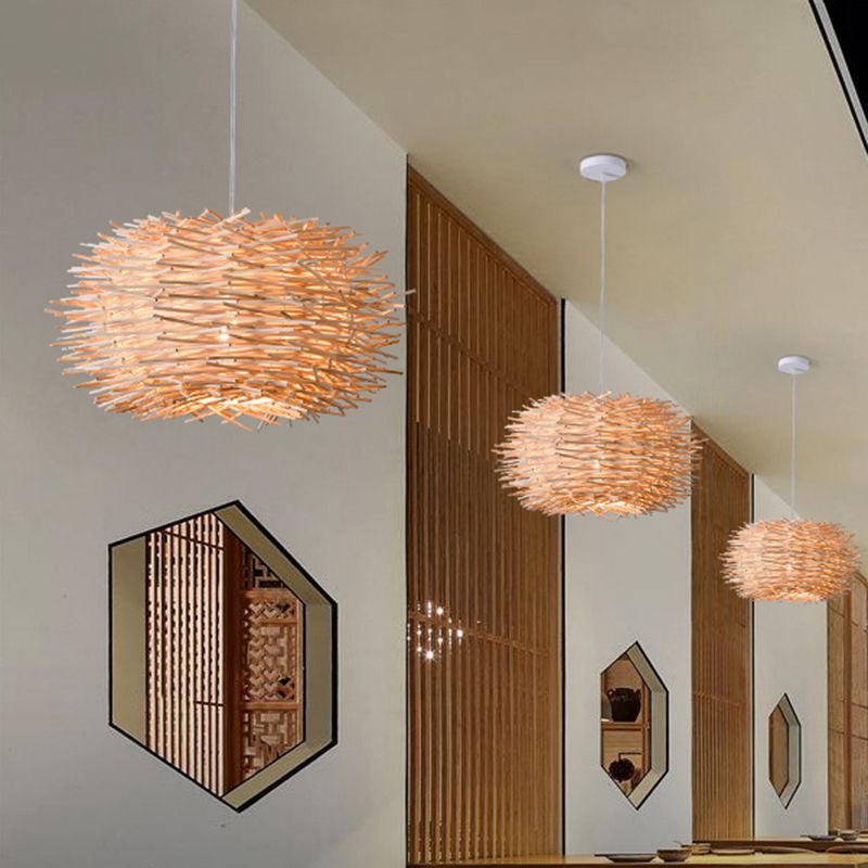 Bird's Nest Hanging Light Kit 1-Licht Bambus Asien Anhänger Licht für Esszimmer